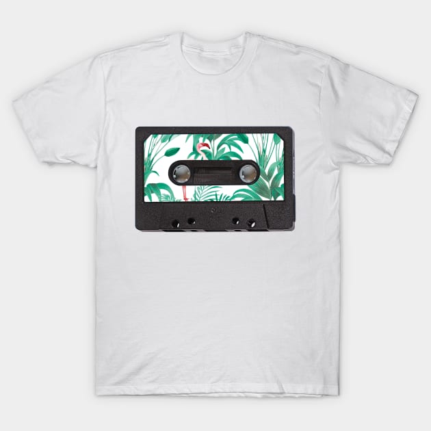 Cassette Tape Vintage Tropical Leaves Flamingo T-Shirt by CocoFlower